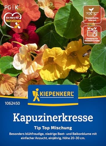 Kiepenkerl Kapuzinerkressesamen Tip Top Mischung 1062450, Blumensaat | Pflegeleichte Kapuzinerkresse mit vielfältigen Blütenfarben, Blumenwiese, für Beet & Balkonkasten