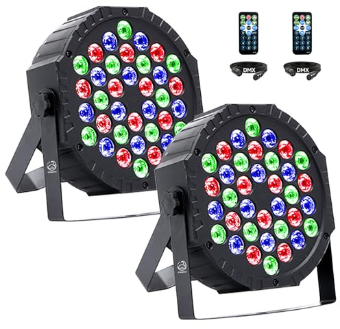VYmaksran LED Par Strahler 36 LED RGB Bühnenlicht, DMX512 & Fernbedienung, 7 Lichtmodi mit Soundaktivierung, Discolicht Partylicht für DJ Bar Hochzeit Halloween Weihnachten, 2er Pack