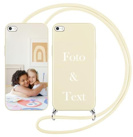 Yoedge Handykette Personalisierte Handyhülle für iPhone 16e Beige Hülle mit Band Kordel 6,1, Selbst Gestalten Personalisiert mit Foto Bild Text Individuelle Schutzhülle Cover für iPhone 16e Case