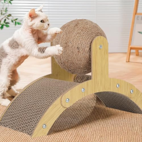 KMDZDZGS Kratzbrett für Katzen, Katzenspielzeug, 2-in-1 Katzenbett & Kratzspielzeug mit Kratzball, ideal zum Kratzen, Spielen & Ausruhen, ergonomisches Design für Katzen.