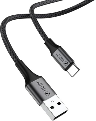 ESSENTIAL CABLES USB C Charger Cable 1m 3.1A Type C Cable Fast Charging, Braided USB A to USB-C Phone Charger Cable USBC for iPhone 16 15 Pro, Galaxy S25 S24 Ultra, Pixel 9, iPad Air, Switch, Steam