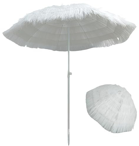XUQQU Ombrellone da Spiaggia Tiki in Paglia da 1,80 M, Ombrellone da Giardino Hawaiano, Ombrellone da Terrazzo, Ombrellone da Tavolo da Esterno con Funzione Inclinabile, Colore Naturale