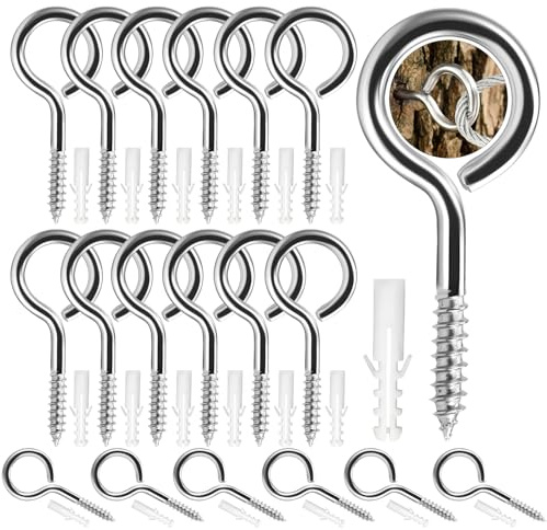 18 Pack Heavy Duty Stainless Steel Screw-In Hooks, 2.5 Inch Vine Eye Bolts | Rust Resistant Eye Hooks, Self Tapping Eyelet Bolts for Securing Cables, Easy Screw-In for Quick Installation