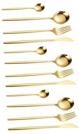 Cabilock 12 Piezas Utensilios de cocina tenedor oro horquilla Servir utensilios cubiertos dorados cuchillería lindos cubiertos Batería de cocina Cubiertos de casas Acero inoxidable