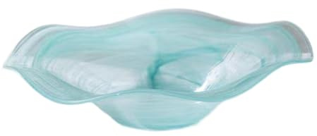 Colcolo Wavy Glass Fruit Bowl, teal turquoise Creative Salad Plate, 22.2cm Decorative Snack Tray for Housewarming, Parties, Home Dining, Elegant Marbled Serving Dish