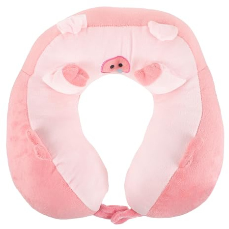 Amosfun Almohada de Viaje en Forma, Reposacuellos Cómodo de PP | Diseño de Dibujos Animados, Ligero y Suave, para Oficina y Verano, Color Rosa, Apoyo para Cabeza