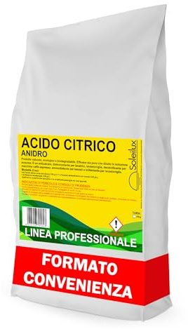 SOLEILUX 25kg Acido Citrico Anidro in Polvere Puro al 100% Naturale ed Ecologico Multiuso per Pulizia e Igiene Ammorbidente, Anticalcare, Brillantante, Disincrostante, Decalcificante - MULTIUSO