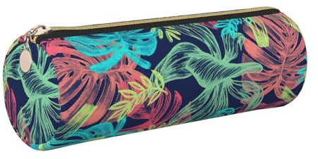 Hingor Illustration Digital Art Leaf Print Pu Pencil Pen Case Portable Stationery Bag Pouch Cosmetic Organizer Bag for Man and Woman