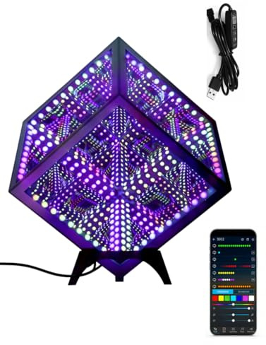 Infinity Hyper Cube LED Table Lamp - Infinity Mirror Light with 100+ Patterns, Music Sync, App Control, Infinite Cube Night Lights for Gaming,Party,Living Room,Bedroom Light Display and More(5Inches)