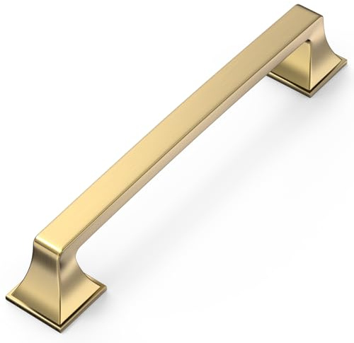 Amerdeco 6 Pack Champagne Bronze Cabinet Handles 128mm Hole Centre, Solid Zinc Alloy Kitchen Cupboard Handles, Drawer Pulls for Cabinets Wardrobes Dressers, Modern Cabinet Hardware AM046