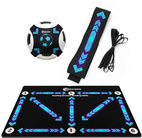 Football Training Mat and Kick Training Equipment with Adjustable Belt and Ball Holder, Non-Slip Mat for Indoor Outdoor Solo Football Practice for Kids and Adults by Purple Waves, Black (90 x 60)