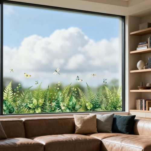 ANATTASOUL Farne und Schmetterlinge Fensterbilder for Frühling Sommer | Doppelseitig Blickdichter Badezimmer Fensterbilder Kinderzimmer Wiederverwendbare Fensterbilder Frühling for Winter Herbst