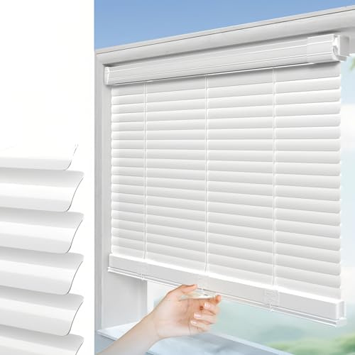 GZDXBF Cordless Aluminium Venetian Blind, Privacy Horizontal Window Shades for Light Adjustment, Metal Mini Blinds Waterproof for Bedroom, Bathroom(White)