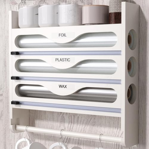 Zeihyeurus Porta Rotolo Carta Stagnola,Taglierina per Pellicola Trasparente,Dispenser Pellicola E Alluminio,Distributore E Taglierina per Fogli di Alluminio,Porta Pellicola con Taglierina