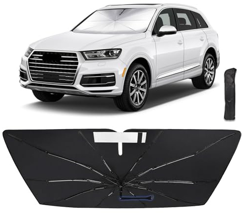 SONRUIJIE Parasol tipo paraguas para parabrisas delantero, compatible con Au.di Q7 2016-2025, protector solar plegable que bloquea los rayos UV y mantiene su coche más fresco.