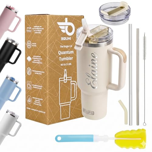 Thermobecher mit Strohhalm – Thermobecher 1,18L – doppelwandiger, vakuumisolierter Trinkbecher mit Deckel und Strohhalm, Reisebecher, Kaffeebecher Isolierbecher für heiße und kalte (Personalisiert)