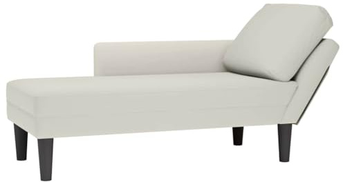 faucqel Chaiselong med kudde och höger armstöd av grädde sammet 132 x 56 x 70 cm, fjäder- och skumfyllning, bekväm avslappningsstol för vardagsrum, kontor, sovrum, inklusive ländryggskudde