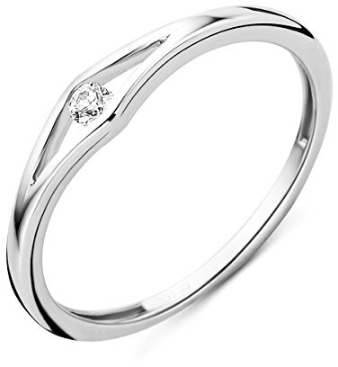 Miore Anillo de compromiso solitario para mujer de oro blanco de 9 quilates (375) con diamante brillante de 0,05 ct, Oro blanco