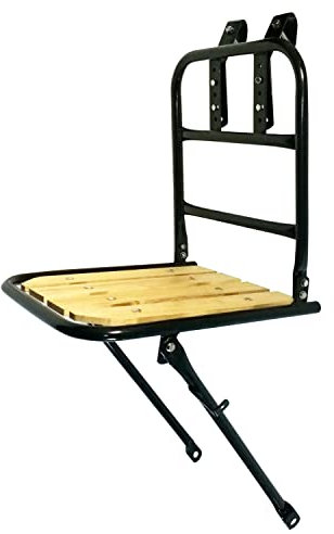 Frontgepäckträger Fahrrad | Fahrrad Gepäckträger vorne | Gepäckträger Vorderrad | Fahrrad Gepäckhalter für Hollandrad | Front Loader | Red Loon | Stahl/Holz | Holz Auflage