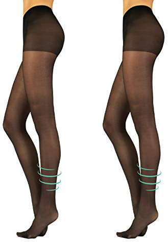 CALZITALY 2 Paires Collant Reposant de Compression Moyenne | Collants de Contention Energisant | Naturel, Noir | S, M, L | 40 DEN | Made in Italy (Noir, XL)
