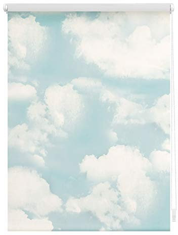 Lichtblick Klemmfix Verdunklungs-Rollo mit Motiv, ohne Bohren, Blickdicht, Seitenzugrollo, Made in Germany, Wolken - Blau 60 x 150 cm