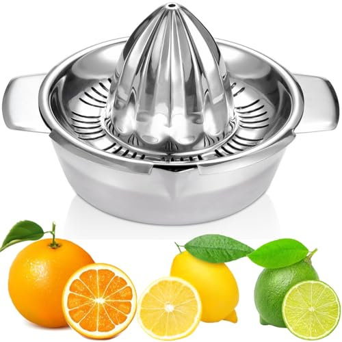 Citrus Lemon Orange Grapefruit Juicer Manual Squeezer 304 Stainless Steel Robust Hand Juicer Reamer Rotation Press with Strainer＆10oz Bowl, 2 Pour Spouts, Dishwasher Safe, Easy to Clean, Heavy Duty