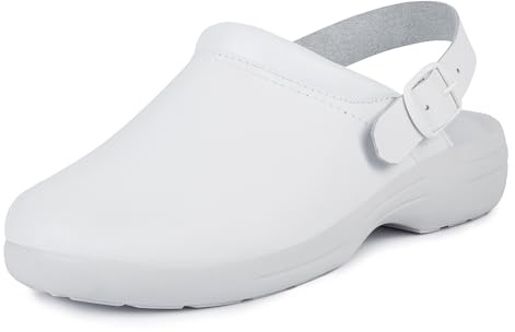 Jürgen Hirsch Damen Clog Soft 04 Leder Rutschhemmend weiches Fußbett Antishock-Fersenpad (weiß, Numeric_39)