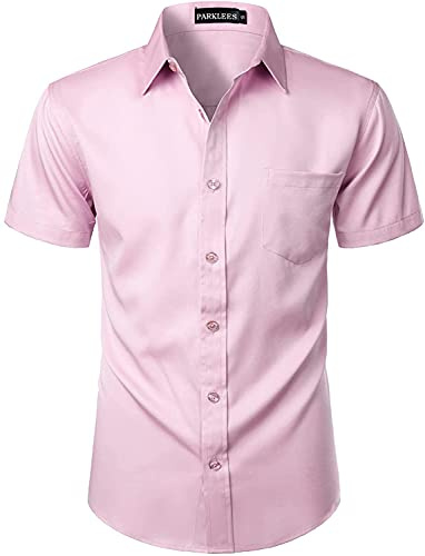 PARKLEES Chemise boutonnée à manches courtes et poche pour homme, coupe ajustée, style décontracté, urbain, élégant