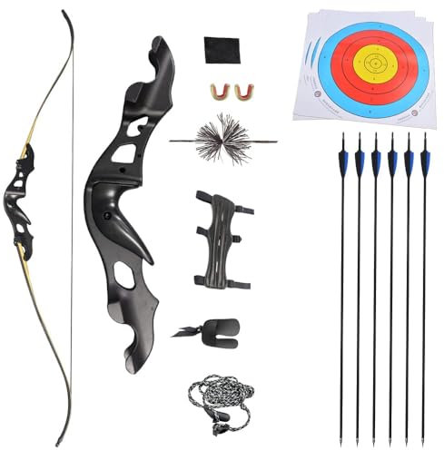SHARROW 58 Zoll Take-Down Recurvebogen Set 20-55 Lbs Zielscheibe BogenschießEn Jagdbogen Pfeil Und Bogen Erwachsene Sportbogen für Jagd Hunting Jugendliche DraußEn Spielzeug (Bogenset, 50Lbs)