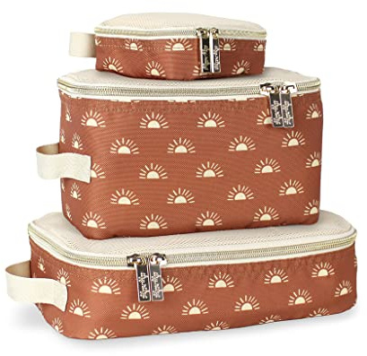 Itzy Ritzy Packing Cubes for Travel, Set of 3 Cubes(Terracotta Sunrise)