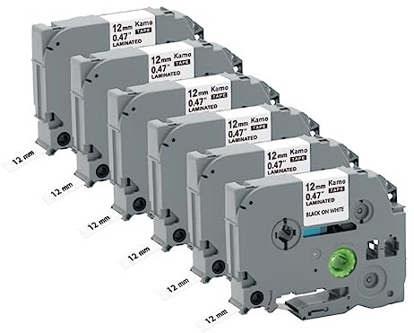 Kamo Schriftbänder 6er-Pack kompatibel Brother Schriftband P-touch Bänder TZe-231 TZ-231 (12mm x 8m) schwarz auf weiß, für Beschriftungsgerät PT-D210 PT-D220 PT-D200 PT-H110 PT-D400 PT-D600 PT-P700