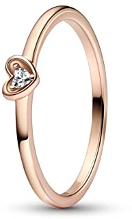 PANDORA Strahlendes Herz Ring aus Sterlingsilber mit Zirkonia in der Farbe Roségold, PANDORA Moments Collection, Gr.54, 182495C01-54