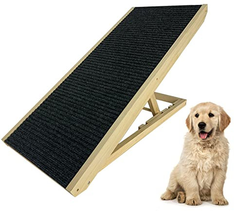 Aufun Hunderampe Hundetreppe Auto Klappbar 100cm lang für Katzen große und kleine Hunde, höhenverstellbar, rutschfest bis 100 kg, Landeplattform nahtlos angeschlossen