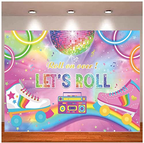 Let's Roll Geburtstag Mädchen Kinder Frauen 80er 90er Jahre Rosa Rollschuh Neon Glow Regenbogen Disco Tanz Party Dekor Hintergrund 240X180cm