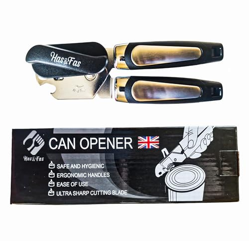 Has & Fas Can Opener Stainless Steel Multifunctional Manual Heavy Duty Commercial Smooth Edge Professional Tin Openers That Works for olders & Elderly/Arthritic Hands