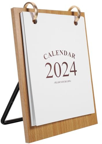 Tofficu Tischkalender 2024 Kleiner Tischkalender 2024 Standkalender Monatskalender Aus Holz Metallbindung Aus Dickem Papier Bürokalender Schreibtischunterlagenkalender 2024