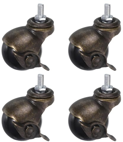sourcing map 2 Inch Ball Caster Wheels with Brake, 4pcs Threaded Stem Caster 360 Degree Rotatable Caster Wheels for Furniture, Bronze Tone