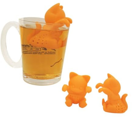 Zerodeko 2pièces Infuseur à Thé Silicone Forme Chat Filtre Réutilisable Pour Thé Vrac Portable Et Facile à Nettoyer Accessoire Cuisine Orange