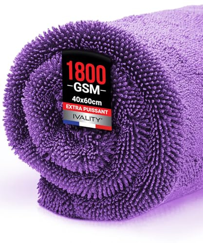Ivality Paño de Microfibra para Coche Grande 40x60 cm – 1800 g/m² Microfibra Ultra Absorbente para Coche y Moto, Ventanas, sin Peluches y Delicada con la Pintura, Toalla de Secado - Violeta