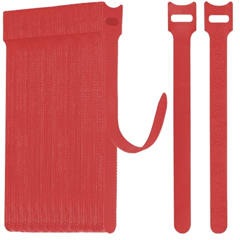 WSZJINB 70pcs Reusable Cable Ties 15cm Long, Red Adjustable Hook and Loop Wire Tidy Straps for Cable Management, Organiser