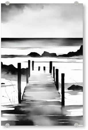 artboxONE Acrylglasbild 30x20 cm Abstrakt Steg zum Meer, Aquarell Bild hinter Acrylglas - Bild Meer einsamkeit felsen