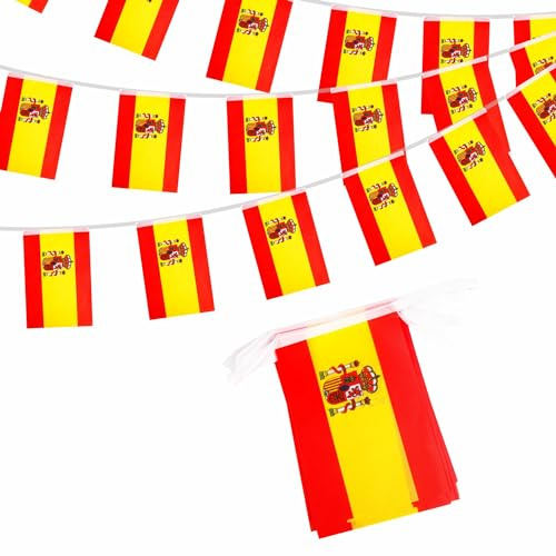 Guirnalda de Banderines España 10m 30 españolas, Banderola Decoración para Fiesta Mundial Fútbol 2026 Fiesta Nacional Juegos Olímpicos Bar Jardín Calle Adornos Party Supporter Celebración