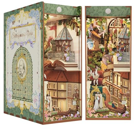 Tonecheer x BRITISH LIBRARY DIY Book Nook Kit, Shakespeare 3D Wooden Puzzle for Adults, Miniature House Kit Booknook Bookshelf Insert Decor with LED Lights Craft Gifts (Shakespeare's Verse)