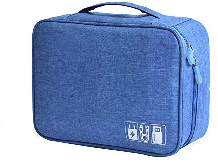Kabeltasche,Kabel Organizer Tasche Kationische Polyesterkabel digitale Aufbewahrungstaschen Organizer USB Gadgets Drähte Ladegerät Power Battery Reißverschluss Bag Travel Cosmeticcase(Blue)