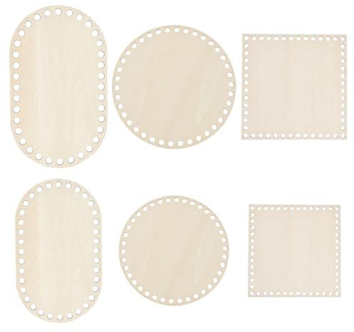 RFYTDCF 6 Stück Korbboden zum Häkeln, 3 Formen Taschenboden aus Holz Korbflechten Set mit Löchern Hohler Häkelkorb Holzboden Häkeln Zubehör für DIY Körbe Geldbörse Zubehör (15cm/20cm)