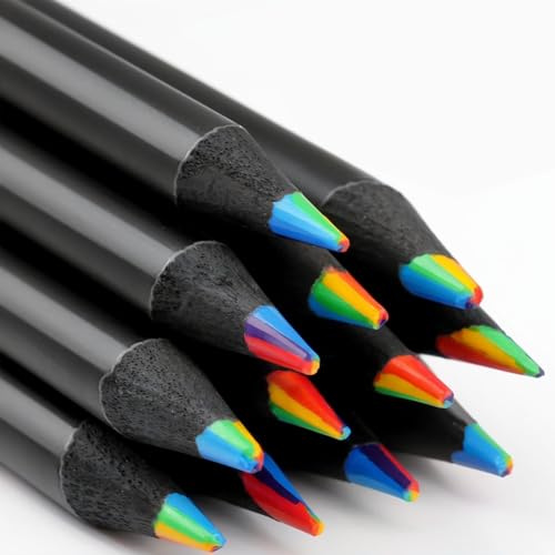 Ehuihuan 12 Pièces Crayons de Couleur en Bois, Crayons de Couleur Multicolores, Couleurs Crayon Arc-en-Ciel 7 en 1 pour le Croquis, le Dessin, le Coloriage, Noyau Souple avec Vives