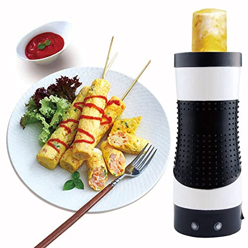 Automatic Electric Egg Roll Maker Vertical Nonstick Cooker with DIY Function for Breakfast Sausage and Hot Dogs Household Omelette Cooking Tool (White)