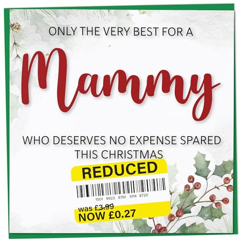 Lustige Weihnachtskarte für Mama mit reduziertem Aufkleber, Stechpalmen- und Efeu-Design, Mammy-Weihnachtskarte, lustige Karte für sie, witziges Geschenk für Mama, 148 mm