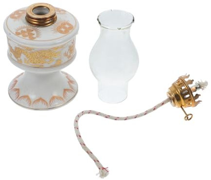 VINTORKY Vintage Öllampe Petroleumlampe aus Keramik mit Glaslaterne und Griff Tragbare Öllampe für Camping und Expedition Innen und Außendekoration