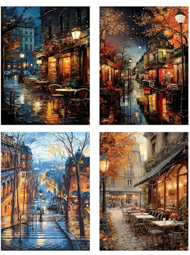 PHANTASYART 4 Pack Paint by Numbers for Adults,Street Painting by Numbers for Adults,Landscape Adult Paint by Numbers Canvas Kits Perfect for Gifts and Home Wall Decor 12x16in